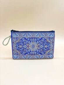 4"X6" Vintage Style Gold Thread Embroidered Blue & White Pattern Zipper Wallet, Suitable For Daily Use, Women Mini Coin Purse - Multicolor - View 2
