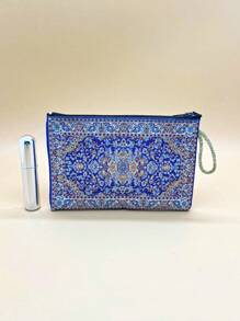 4"X6" Vintage Style Gold Thread Embroidered Blue & White Pattern Zipper Wallet, Suitable For Daily Use, Women Mini Coin Purse - Multicolor - View 3