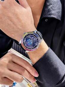 AOKULASIC 1 Stück Herren Luxus Automatik Mechanische Uhren mit Sternenhimmel Leuchtzeiger, Lederarmband, Business Lässig Herren Uhren, Top Marke Geschenk mit Verpackung