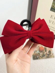 1pc Double-Layer Velvet Bow Oversized Hair Claw Clip, Vintage Elegant Headpiece, Ideal For New Year, Party, Friends Gift Valentine's Day Hair Clips Hair Jaw Clip Hair Clamps Hair Clutch Hair Catcher Clip Fall Winter Hair Accessories For Women For Vacation Outfits Woman - Red - View 6