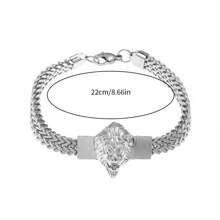 SeuSuk Men Stainless Steel Braided Chain Bracelet With A Domineering Lion Pendant, Hip-Hop And Fashion Accessory - Classic - View 4
