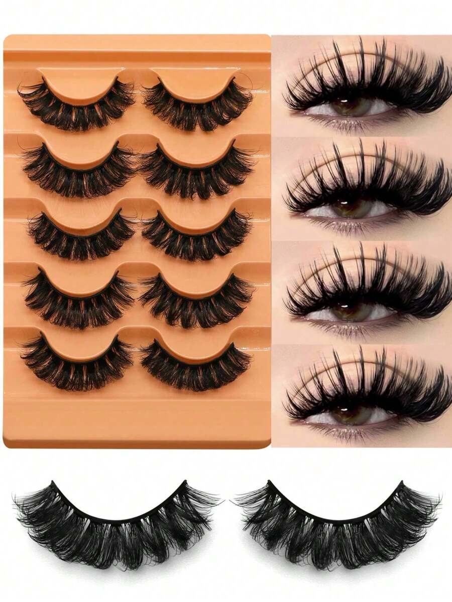 GROINNEYA 5 对浓密假睫毛自然猫眼睫毛仿貂毛睫毛蓬松漫画假睫毛化妆工具 (7D16) 假睫毛、睫毛、睫毛、假睫毛 - 黑色 - 查看 1