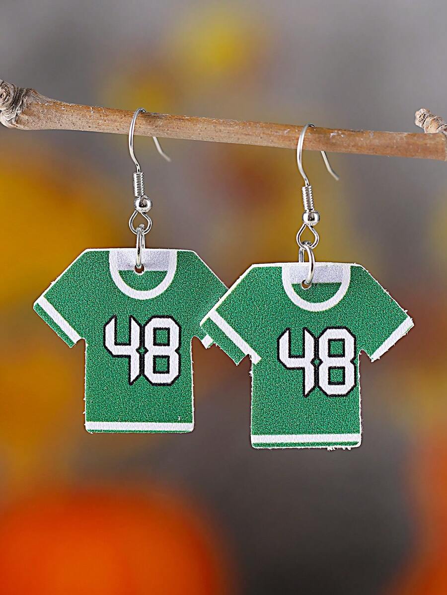 1 对女士绿色 48 球运动吊坠耳环，PU 双面足球比赛耳环，体育迷活动礼物 - 綠色 - 查看 1