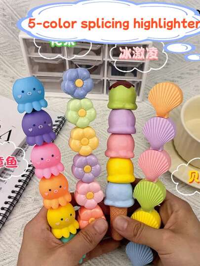 5pcs/Set Cute Fluorescent Highlighter Pens, Suitable For School And Office Fluorescent Marking And Children's Doodle Back To School
