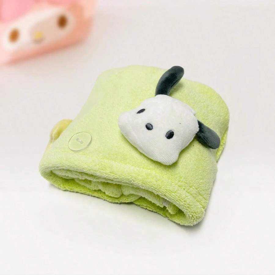 1pc Sanrio Character Pochacco 3D Anti-Bacterial Hair Drying Cap, Super Absorbent Material, Washable 100 Times, Cute Cartoon Design, Perfect For Daily Use, Hair Drying Cap/Towel - Green - View 1