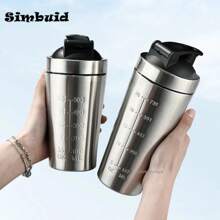 1pcs Stainless Steel Protein Powder Shaker Bottle With Ball Scale Leak Proof For Gym Fitness Sport Whey Shakes Water Cup - Black - View 11
