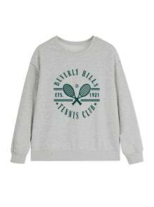 女士新款标语印花休闲日常圆领运动衫，适合从健身房到街头：我们的时尚圆领运动衫完美结合 - 淺灰色 - 查看 2