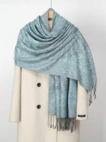 1件装女士时尚保暖佩斯利花纹印花围巾，经典佩斯利头巾和披肩，可搭配阿巴雅长袍。 - 淺藍色 - 查看 4