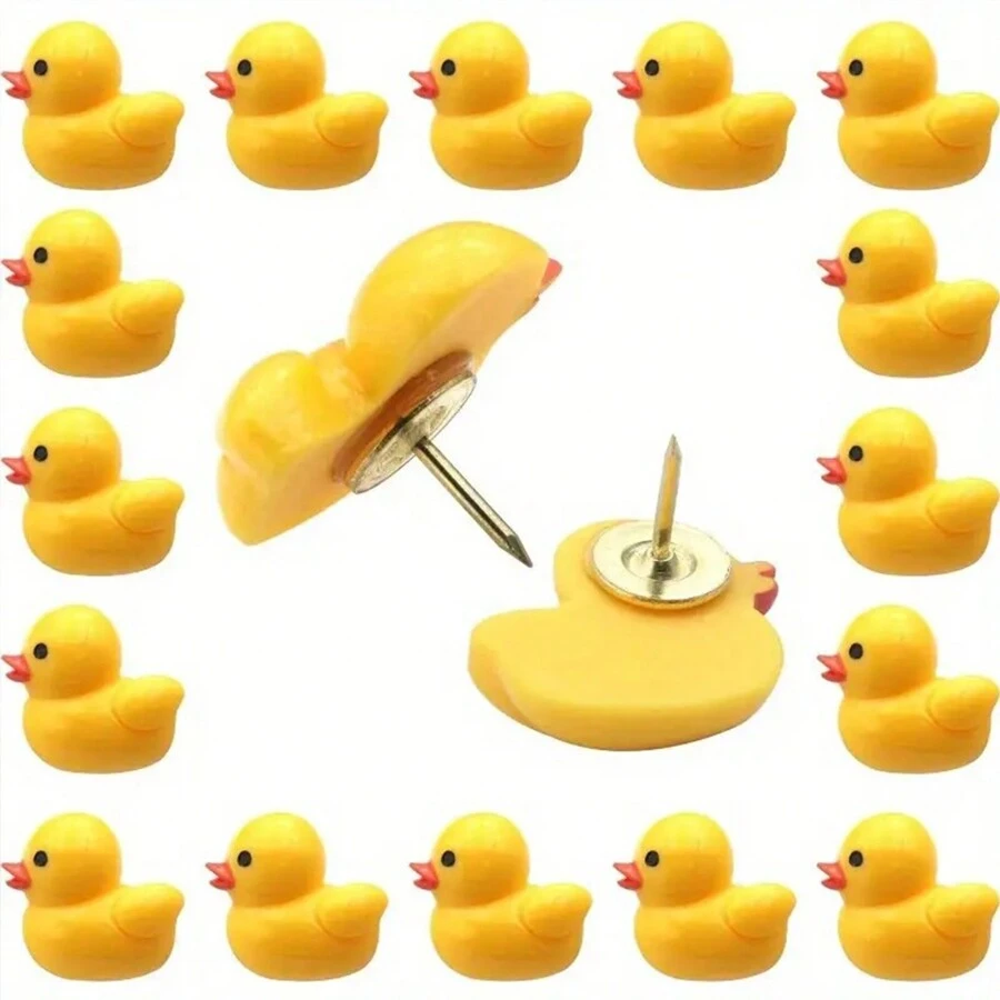 10/20 件黄色小鸭图钉，装饰性图钉采用耐用 ABS 制成，适用于软木板、白板、照片墙和办公室装饰