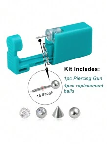 Kit d'outils de perçage jetables stériles de 16G pour les lèvres, les oreilles et le cartilage, comprenant 1 pièce pistolet de perçage et 4 boules filetées de rechange