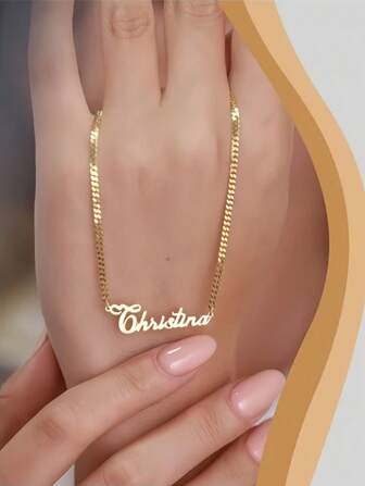 1pc Gold Rose Gold Custom Personalized 18K Gold Name Necklace, Custom Name Necklace, Personalized Jewelry For Her Personalized Gift, Custom Gift Mother's Day Gift For Family Birthday Gift Christmas Gift Valentine's Day Gift Gold,Rose Gold Stylish,Fall Fashion,Vintage,Unisex,Simple,Casual,Hipster,Goth,Punk Custom,Personalized,Unique Ideal Gifts For Her Her,Boyfriend,Girlfriend,Dad,Mom,Family,Friends,Pets,Son,Daughter,Grandparents For Anniversaries,For Valentine's Day,For Mother's Day,For Birthdays,For Graduation,For Father's Day,For Weddings,For Daily Wear,For Party,For Prom,Black,Silver,Gold,Stylish,Colorful,Vintage,Simple,Unisex,Casual,Cuties,Custom,Personalized,Unique,Ideal Gifts For Him,Ideal Gifts For Her,Her,Boyfriend,Girlfriend,Dad,Mom,Family,Friends,For Anniversaries,For Birthdays,For Graduation,For Prom,For Party,Chic Autumn,Delicate Romance