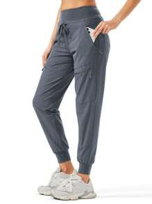 ZUTY Women's Joggers Lightweight Hiking Pants High Waist 5 Zipper Pockets Quick Dry Travel Athletic - Grey - View 6