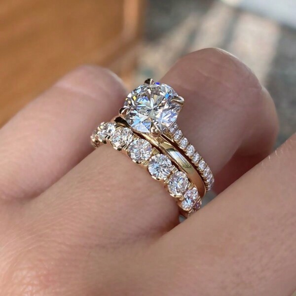 3-teiliges Damen Fashion Luxus Gold Legierung Zirkonia verziertes Verlobungsring Set, Hochzeit Antrag Party Schmuck Jahrestag Valentinstag Geburtstag Geschenk, Mama, Mutter, Muttertag, Geschenk