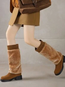 女士厚底蓬松雪地靴，保暖高帮靴，加厚裤腿，防滑及膝雪地靴 - 棕色 - 查看 5