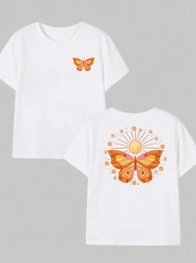Cotton T-Shirt Artistic Style Butterfly Premium Soft Comfort Summer - 奶油色 - 查看 1