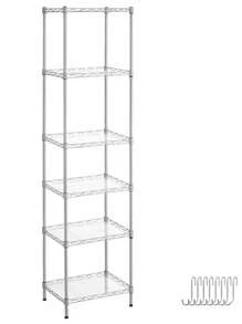 SONGMICS Kitchen Metal Shelves, 5-Tier Wire Shelving Unit With 8 Hooks, Narrow Storage Rack With PP Liners, Adjustable Height, For Bathroom - Silver - View 8