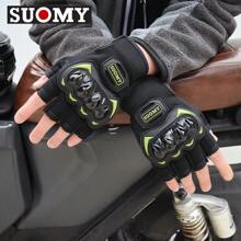 suomy 半指摩托车手套防护男式露指护具骑行摩托车越野赛骑行手套防滑机车骑士夏季户外手套 - 綠色 - 查看 11