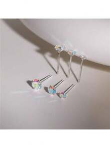 2 Stücke 925 Sterling Silber Multi-Farbige Kubische Zirkonia Ohrstecker, Funkelnde Kubische Zirkonia Ohrringe geeignet für den täglichen Gebrauch