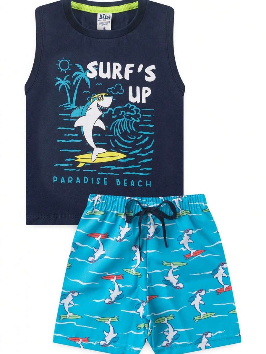 Boy's Tank Top And Shorts Set - 藏蓝色 - 查看 1