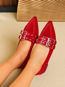女士平底尖头芭蕾平底鞋,颜色有黑色、红色、酒红色、安哥拉红色,2025 年春夏新品,工作和休闲装百搭,软皮软底,英式休闲鞋,加大码 41-43 - 紅色 - 查看 4