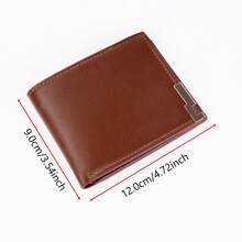 1 chiếc ví ngắn bằng da PU bền màu trơn có thể gấp đôi đựng nhiều loại thẻ, khắc tên cá nhân, dùng cho mục đích công sở/thường ngày dành cho nam giới - màu nâu - Xem 2