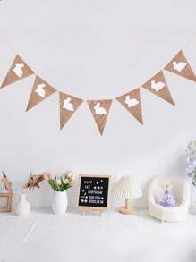 1 Paquete de Banderín de arpillera arcoíris, Banderín de lino con conejito, Banderín triangular de tela multicolor para fiestas de verano, bodas, fiestas de cumpleaños y decoración festiva, perfecto para escenas en interiores y exteriores, Navidad, para decoraciones de fiesta y guirnalda, Año Nuevo, suministros de decoración de fiesta de Pascua