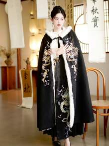 Autumn Elegant Chinese Style Elastic Waist Dragon Embroidery Chinese Dress 1 Piece Of Skirt For Chinese Wedding, Chinese New Year, Daily, Street, Commuting, Home And Other Occasions To Wear Hanfu Bottoms (Waistbelt For Free) - Black - View 10