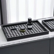 1 件奢华千鸟格金属托盘、珠宝收纳盒、化妆品收纳架、香水展示架、卧室、客厅、浴室梳妆台、优雅装饰