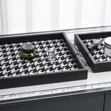 1 件奢华千鸟格金属托盘、珠宝收纳盒、化妆品收纳架、香水展示架、卧室、客厅、浴室梳妆台、优雅装饰