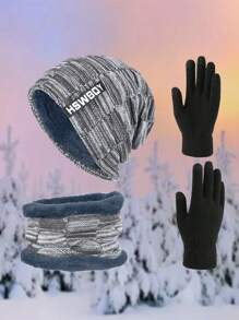 3pcs/Set Unisex Knitted Hat, Balaclava, Neckwarmer And Gloves Set, Autumn/Winter Windproof Warm Accessories