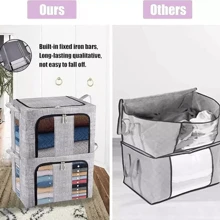 3PCS 66L Folding Storage Box Made Of Thick Fabric Steel Frame Wardrobe Organizer - Dark Grey - View 6