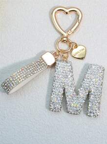 1pc Pink Soft Ceramic Letter Rhinestone Keychain, Cute Personalized Bag/Car Key Chain, Women Accessory, Gift For Mom, Friends, Valentine Valentine's Day Valentines Car Accessories Bag Charm School Goth Y2k - White - View 23