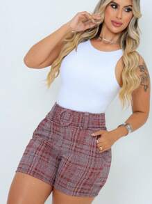 Women's Skinny Linen Shorts With Lined Belt And Pocket - Đỏ - Xem 6