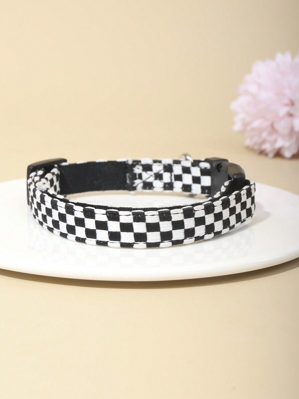 1pc Polyester Black & White Plaid Pattern Pet Collar, Suitable For Medium & Small Cats & Dogs (Not Suitable For Large Dogs)