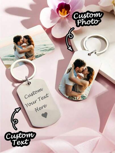 1 pieza Llavero personalizado con foto, Llavero con texto grabado personalizado, Placas militares personalizadas con foto a color, Chapas de perro personalizadas con foto, Llavero de acero inoxidable personalizado, Colgante personalizado tipo charm para bolso, Regalo del Día de la Madre