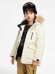 Balabala Cold-Resistant And Waterproof Outdoor Down Jacket With Fur Collar, Winter 2024 Collection - Khaki - View 2