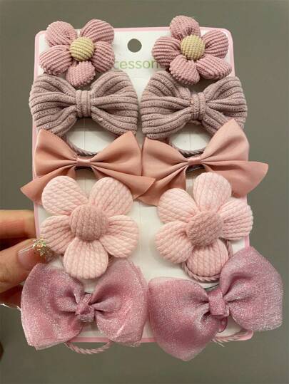 10 件/套发夹蝴蝶结小花发饰女士发夹侧刘海夹，无卡包装