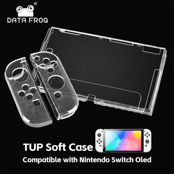 DATA FROG Capa Protetora Transparente de TPU Macio Compatível com Acessórios do Console de Jogos Switch OLED, Capa Protetora com Moldura Transparente