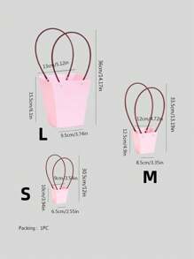 1pc Plain Gift Bag, Simple Double Handle Waterproof Flower Bag For Party, Holiday - Pink - View 4