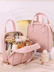1pc High Quality Travel Large Capacity Multi-Pocket Cosmetic Bag, PU Leather Waterproof Portable Toiletry Bag, Perfect Makeup Storage Bag Perfect For Travel & Outgoing-Perfect Gift Idea Makeup Bag Makeup Bags Makeup Organizer Make Up Organizer