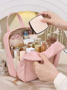 1pc High Quality Travel Large Capacity Multi-Pocket Cosmetic Bag, PU Leather Waterproof Portable Toiletry Bag, Perfect Makeup Storage Bag Perfect For Travel & Outgoing-Perfect Gift Idea Makeup Bag Makeup Bags Makeup Organizer Make Up Organizer