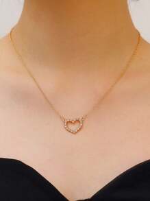 1 件女士心形吊坠项链，带水钻，适合日常、休闲、派对和约会场合