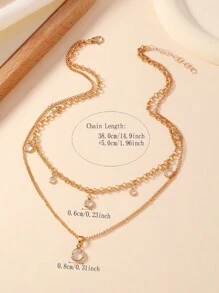 1 Dây chuyền đá Rhinestone 2 lớp, thời trang cho phụ nữ, thích hợp để đeo thường ngày, tiệc tùng và hàng ngày - Vàng - Xem 4