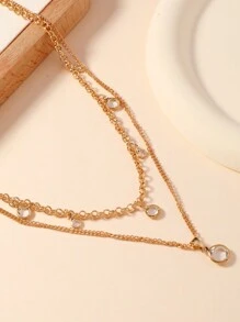 1 Dây chuyền đá Rhinestone 2 lớp, thời trang cho phụ nữ, thích hợp để đeo thường ngày, tiệc tùng và hàng ngày - Vàng - Xem 3
