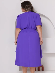 Women's Plus Size Midi Dress Wrapped Short Sleeve Duna Elegant Casual - Purple - View 3