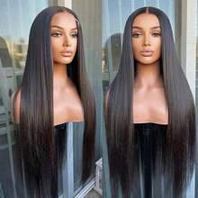 13x4 Lace Front Wig Human Hair Silk Straight Super Soft Human Hair Wig 13*4 HD Transparent Lace Frontal Wig Pre Plucked Natural Hairline Brazilian Human Hair Wig For Women 32 Inch - màu đen - Xem 2