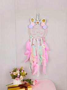 1pc Unicorn Dreamcatcher With Feathers, Wall Hanging Decor For Room, Bedroom, Nursery, Home Decoration, Birthday, Graduation Gift - Multicolor - View 1