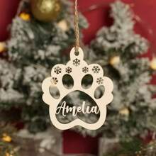 1 PC Personalized Wooden Pet Paw Print Ornament With Custom Name, Vintage Style Dog Paw Shaped Christmas Tree Decoration, Customizable Alphabet Tag For Pet Gifts, Holiday Party Decor