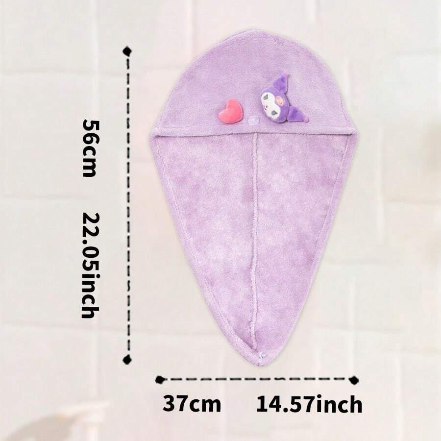 Miniso 1pc Sanrio Kuromi 3D Anti-Bacterial Hair Drying Cap, Super Absorbent Material, Washable 100 Times, Cute Cartoon Design, Perfect For Daily Use, Hair Drying Cap/Towel - Purple - View 1