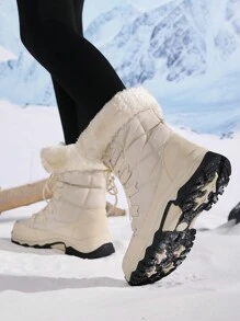 New Winter Plus Size High Top Anti-Skid Tall Boots, Thermal Lined Thick Women's Snow Boots, Fashion Warm Shoes For Outdoor Hiking, Ladies Brown Lace-Up Mid-Calf Boots, Travel Boots, Brown Snow Boots, Winter Fluffy Boots, Outdoor Sports Hiking Boots, Couples Travel Boots, Skiing Boots, Climbing Boots